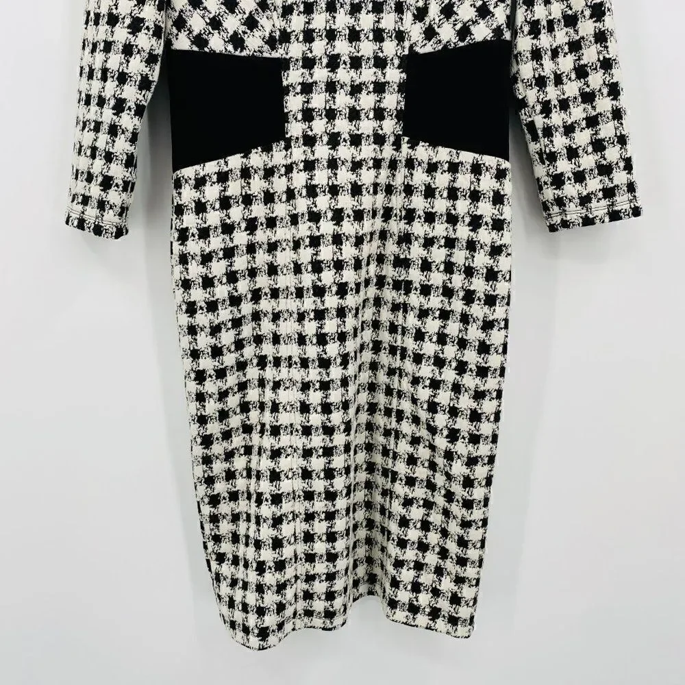 LEL Long Elegant Legs Size 8 Black & White Plaid 3/4 Sleeve Career Sheath Dress